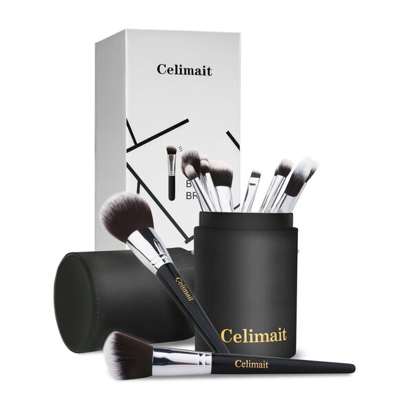 12 Piece Black Professional Soft Synthetic Bristles Makeup Brushes Set With Case - Picture 1 of 5